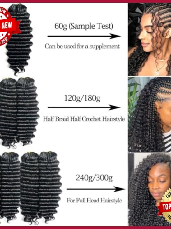Deep Wave Crochet Human Hair Extensions 14in 60g Pre-Separated Feather Line main image 4